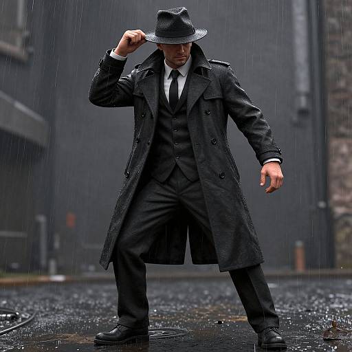 Rainy Noir Man in Dynamic Pose