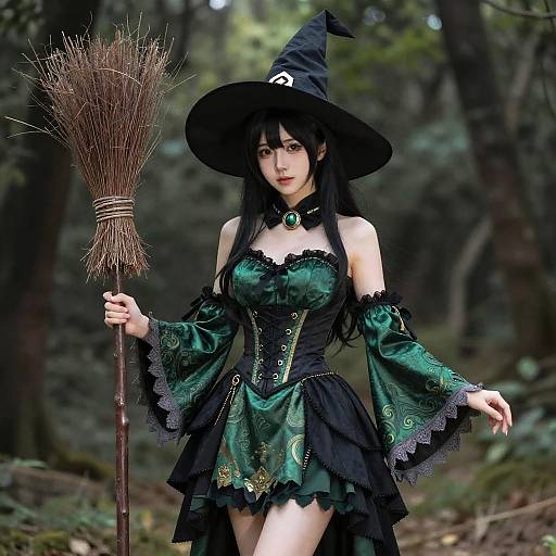 Woman in Woodland Witch Cosplay Costume