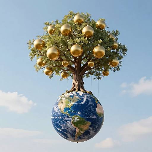 Whimsical Tree with Golden Orbs