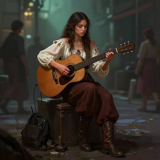 Mystical Gypsy Girl Playing Guitar