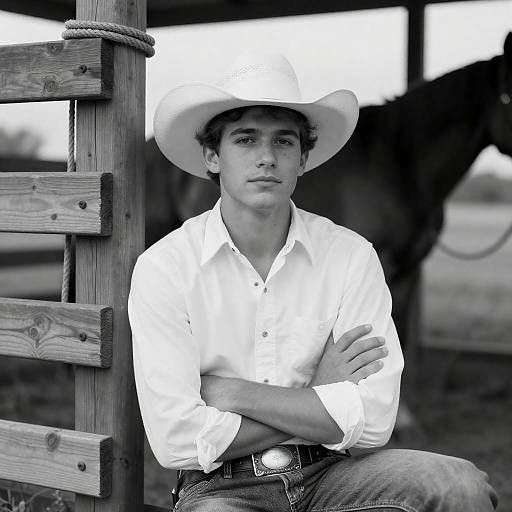 Young Cowboy Sitting by Fence