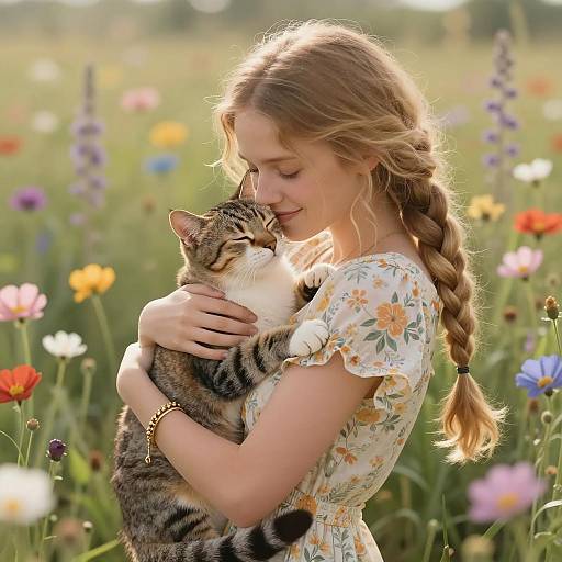 Serene Moment: Woman and Tabby Cat