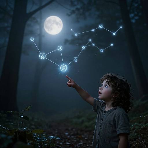 Surreal Night Magic in Forest