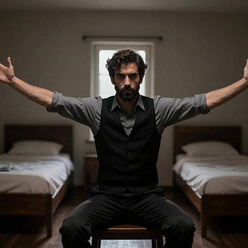 Backlit Intense Man in Dim Room