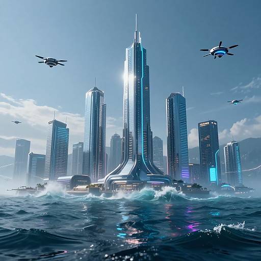 Futuristic Underwater Cyberpunk City