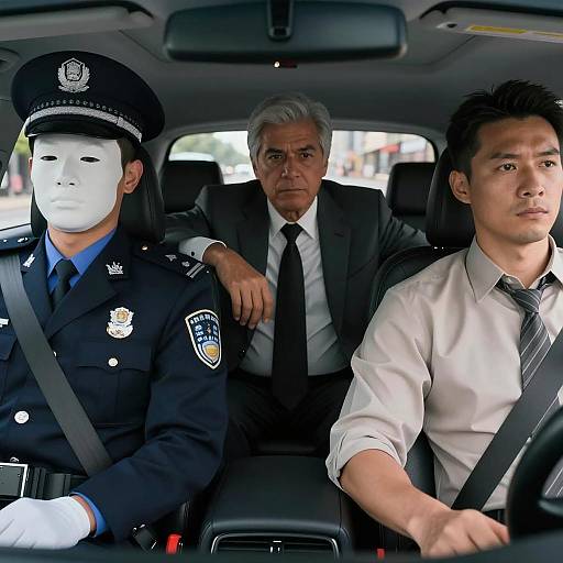 Three Men in a Car at Night