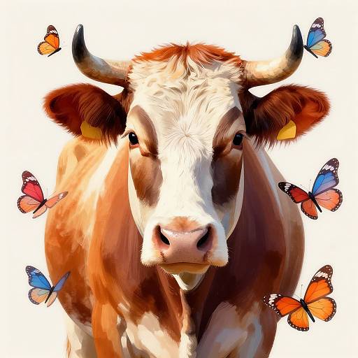 Colorful Stylized Cow with Butterflies