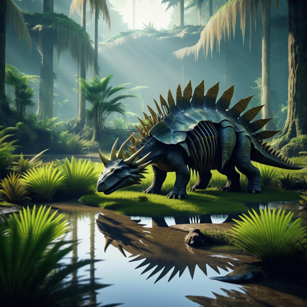 Stegosaurus Skeleton in Ancient Swamp