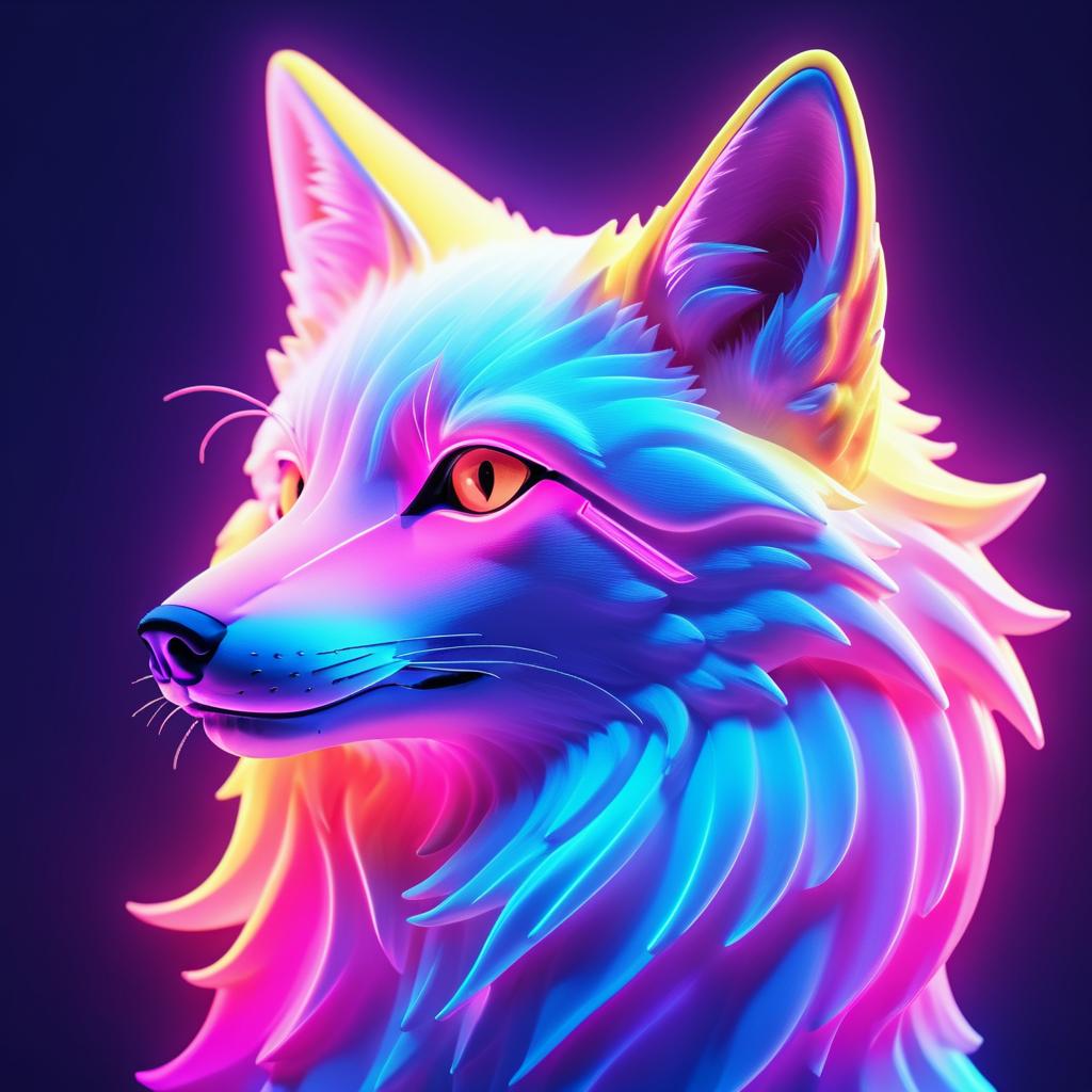 Vibrant Retro Fox Profile in Neon Style