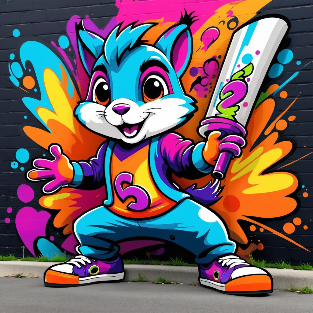 Vibrant Cartoon Squirrel Graffiti Art