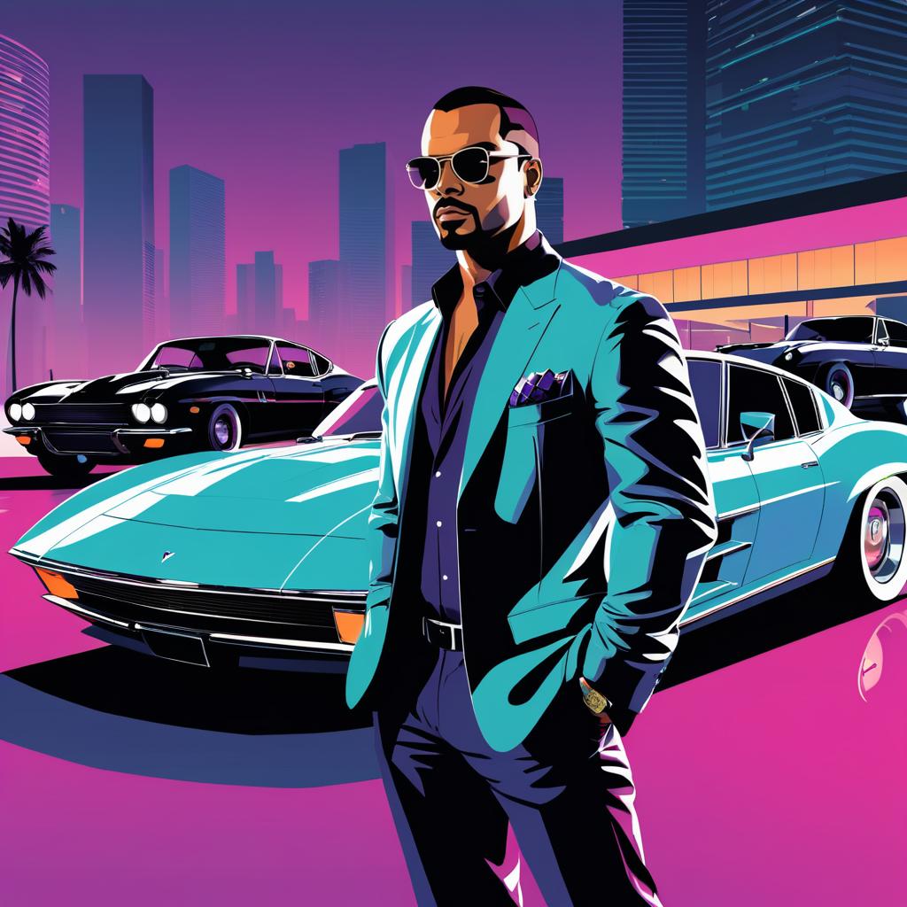 Stylish Gangster with Sports Car Illustration