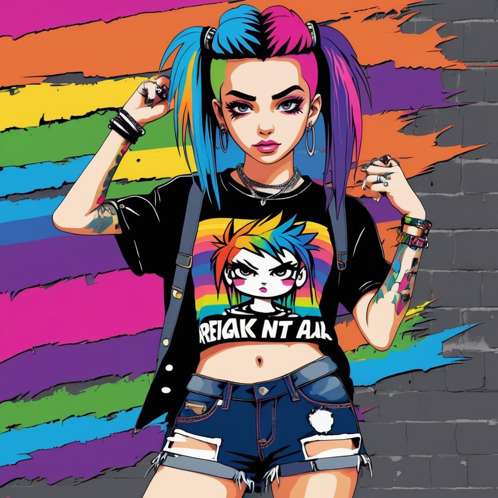 Funky Punk Girl with Rainbow Hair