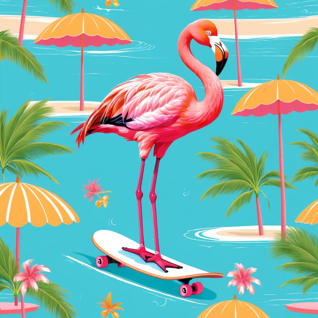 Skateboarding Flamingo's Tropical Adventure