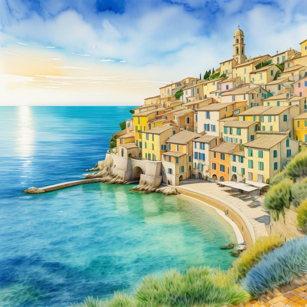 Picturesque Italian Coastal Village in Watercolor