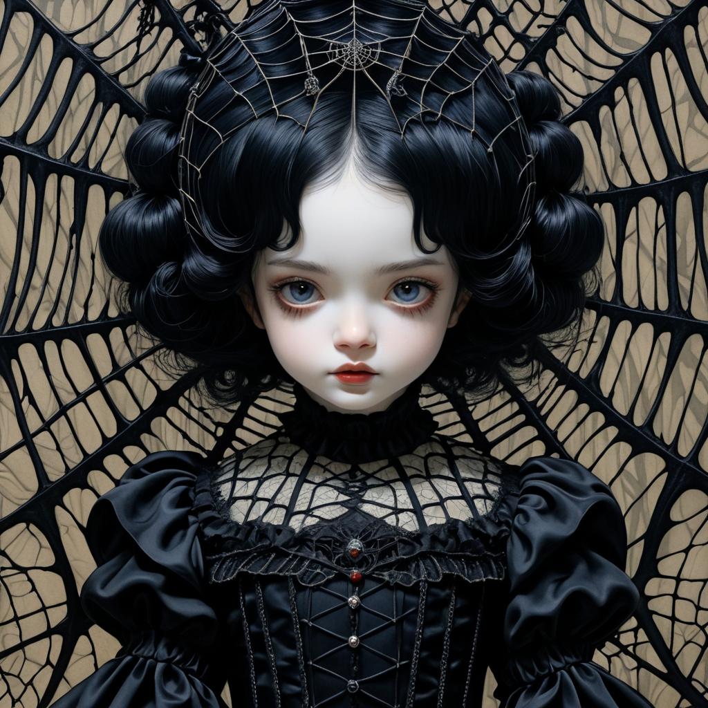 Sinister Doll Entangled in Spider Web