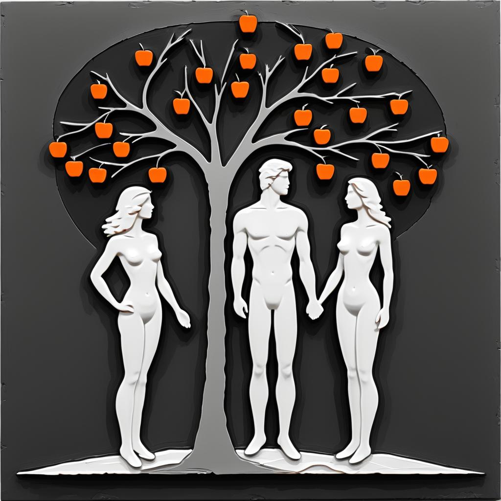 Grayscale Adam and Eve Abstract Painting