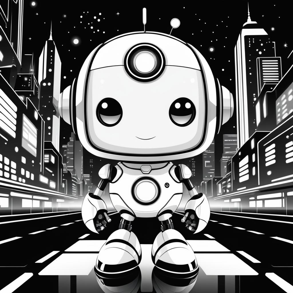 Adorable Robot in Futuristic City Scene