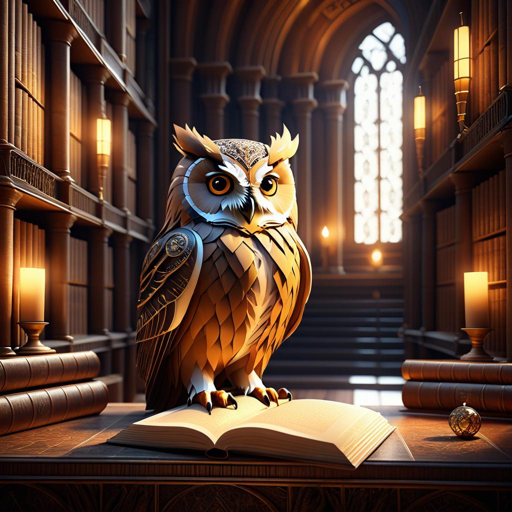 Majestic Owl in a Timeless Library