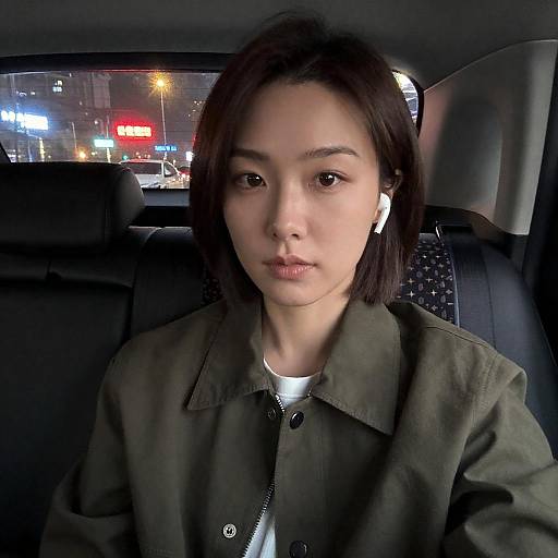 Nighttime City Scene with Asian Woman