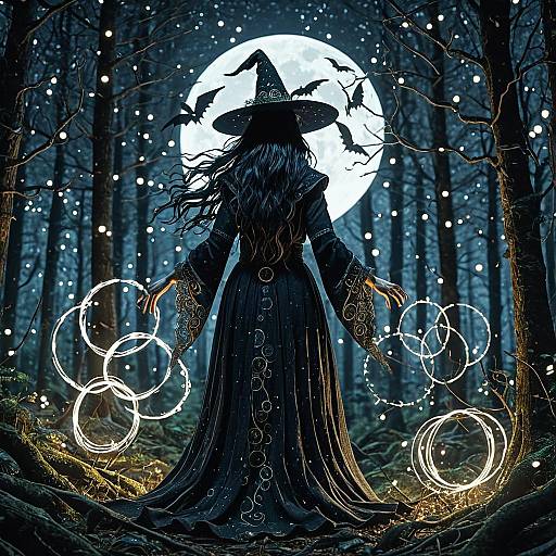 Enchanted Witch in a Moonlit Forest