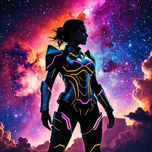 Futuristic Female Warrior in Cosmic Armor