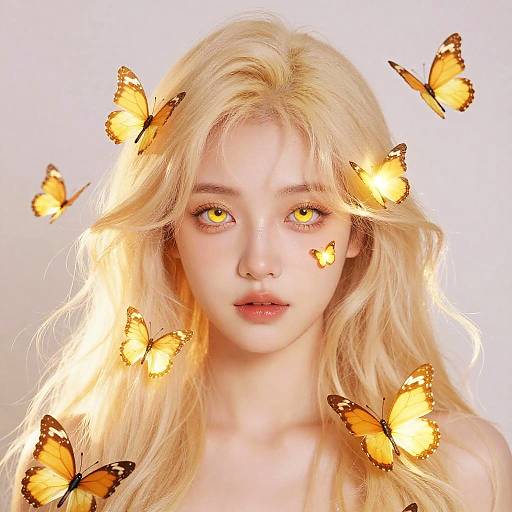 Ethereal Girl with Golden Butterflies