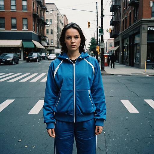 Woman in Blue Sweat Suit Urban