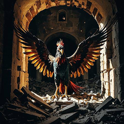 Phoenix with Spread Wings in Castle Ruins
