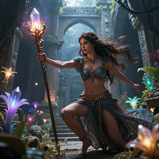 Mystical Sorceress in Ancient Temple