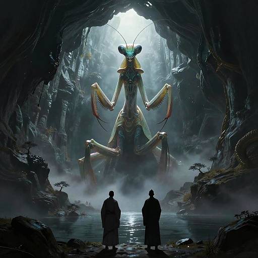 Ethereal Spectral Mantis in Misty Cavern