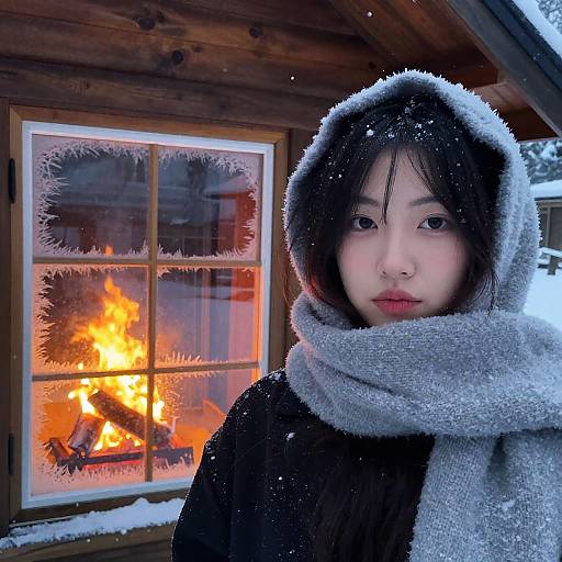Cozy Winter Cabin Selfie Scene