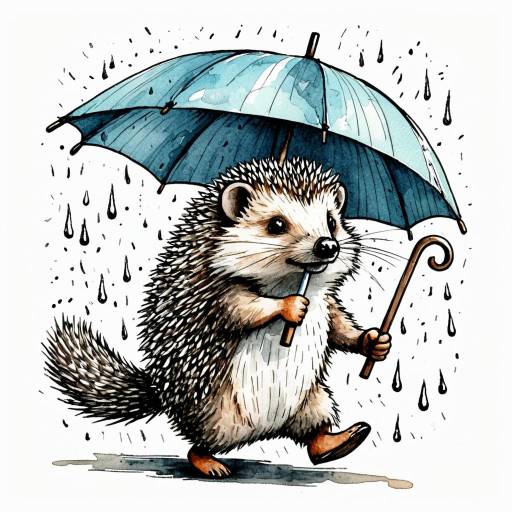 Whimsical Hedgehog with Umbrella Illustration