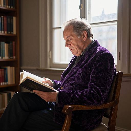 Elderly Man Reading in Velvet Jacket