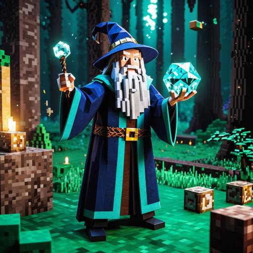 Elderly Wizard in Enchanted Minecraft Forest