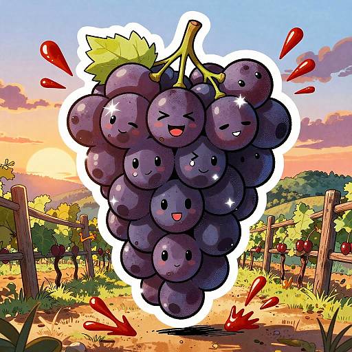 Cheerful Grape Mascot in Vineyard