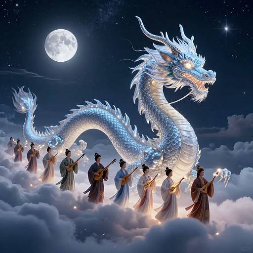 Moonlit Dragon Carrying Celestial Musicians