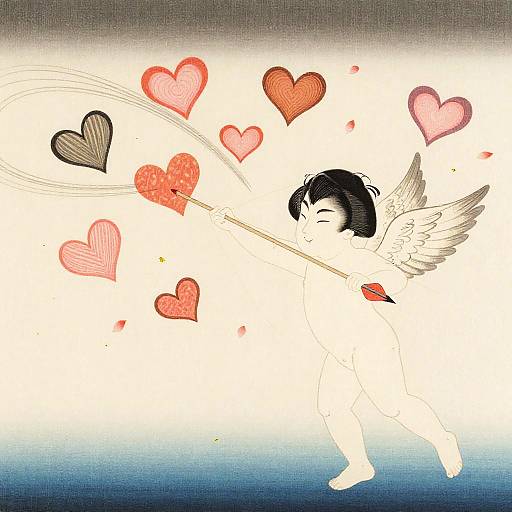 Ukiyo-e Cupid Aiming Heart-Tipped Arrow