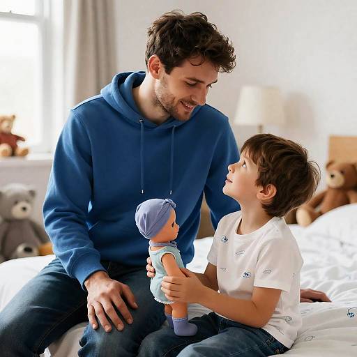 Tender Moment in a Sunlit Bedroom