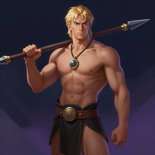 Blonde Spear Warrior Against Violet Darkness