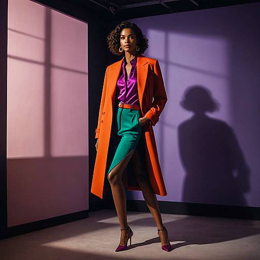 Stylish Woman in Colorful High Fashion Outfit