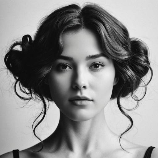 Black and White Portrait of Young Woman with Art Nouveau Hairstyle