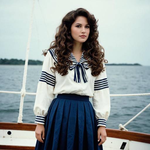 Woman in Vintage Nautical Outfit on Boat