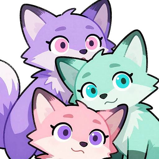 Whimsical Trio of Colorful Foxes
