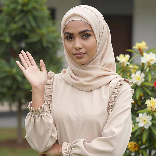 Confident Woman in Beige Hijab Outdoors