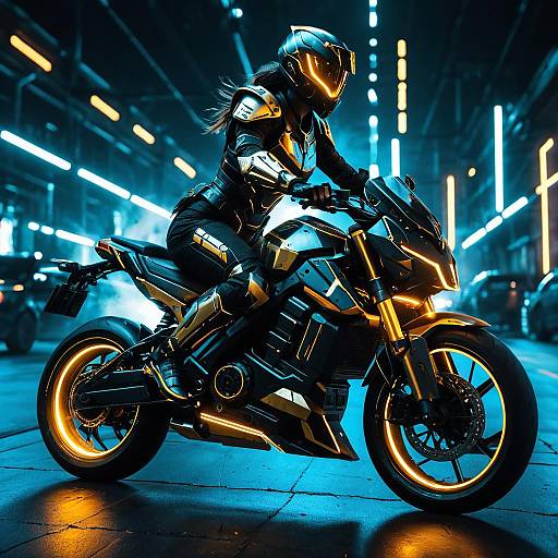 Female Warrior on Neon Electric Bike