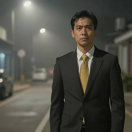 Mysterious Man in Foggy Night Street