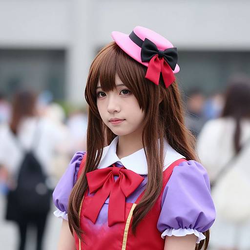 Girl in Red-Purple Dress with Hat