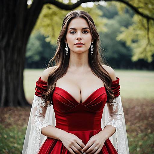 Elegant Bride in a Red Wedding Dress