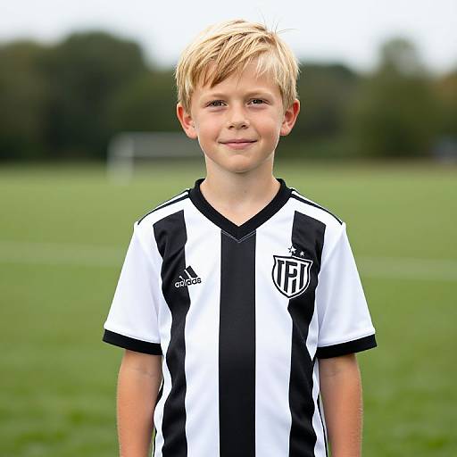 Blonde Boy in Striped Soccer Uniform