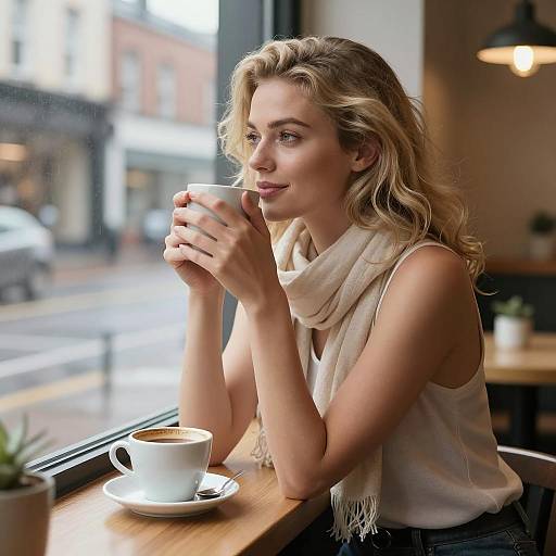 Cozy Café Moment: Woman with Coffee